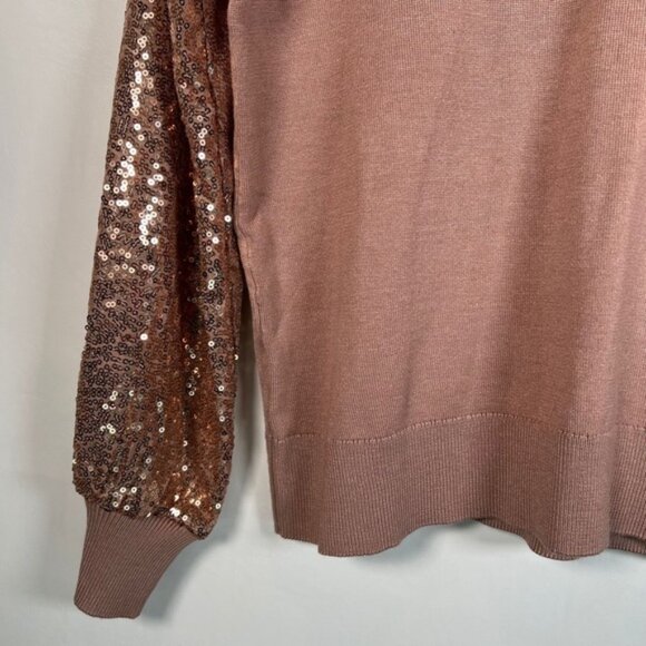 NWT ADRIANNA PAPELL Antique Rose Long Sequin Sleeve V-neck Pullover Sweater Sz S - Picture 12 of 16